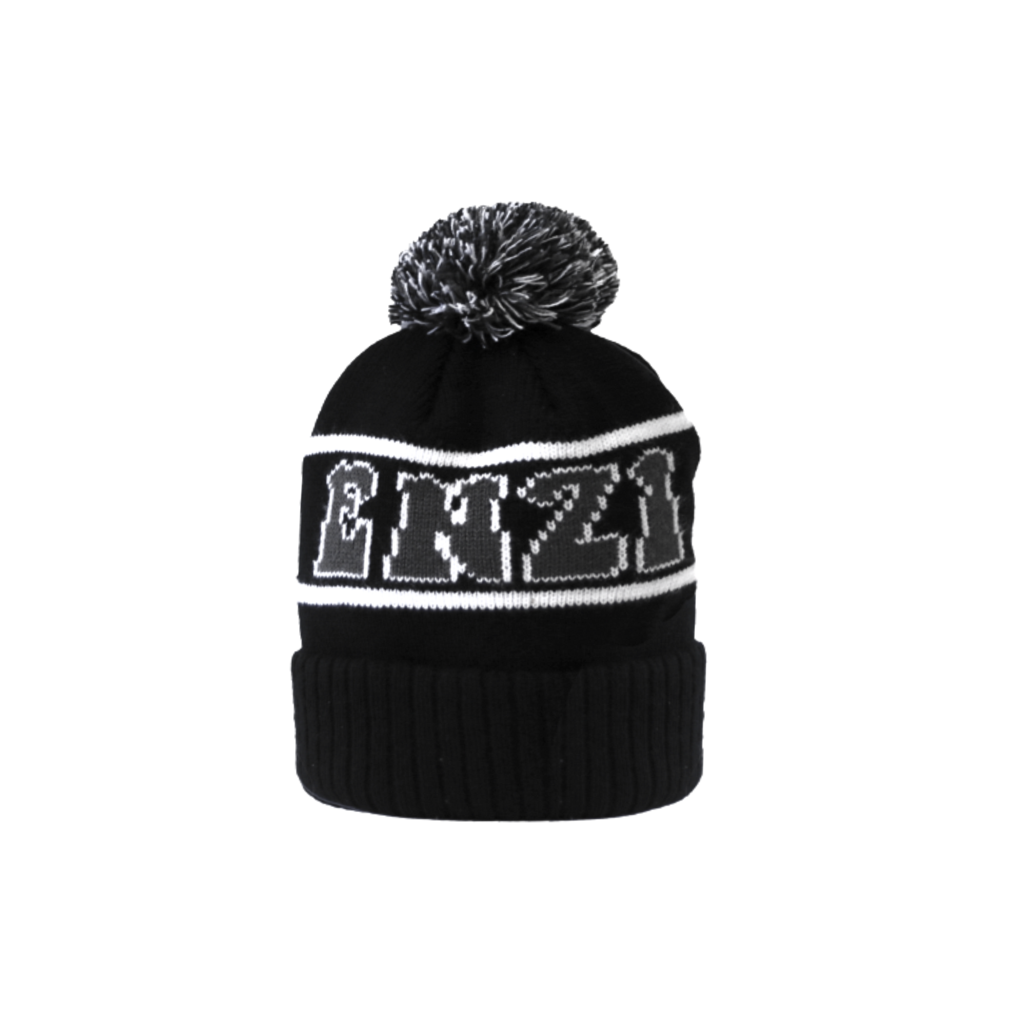 BLACK & GREY "ENZI" POM BEANIE