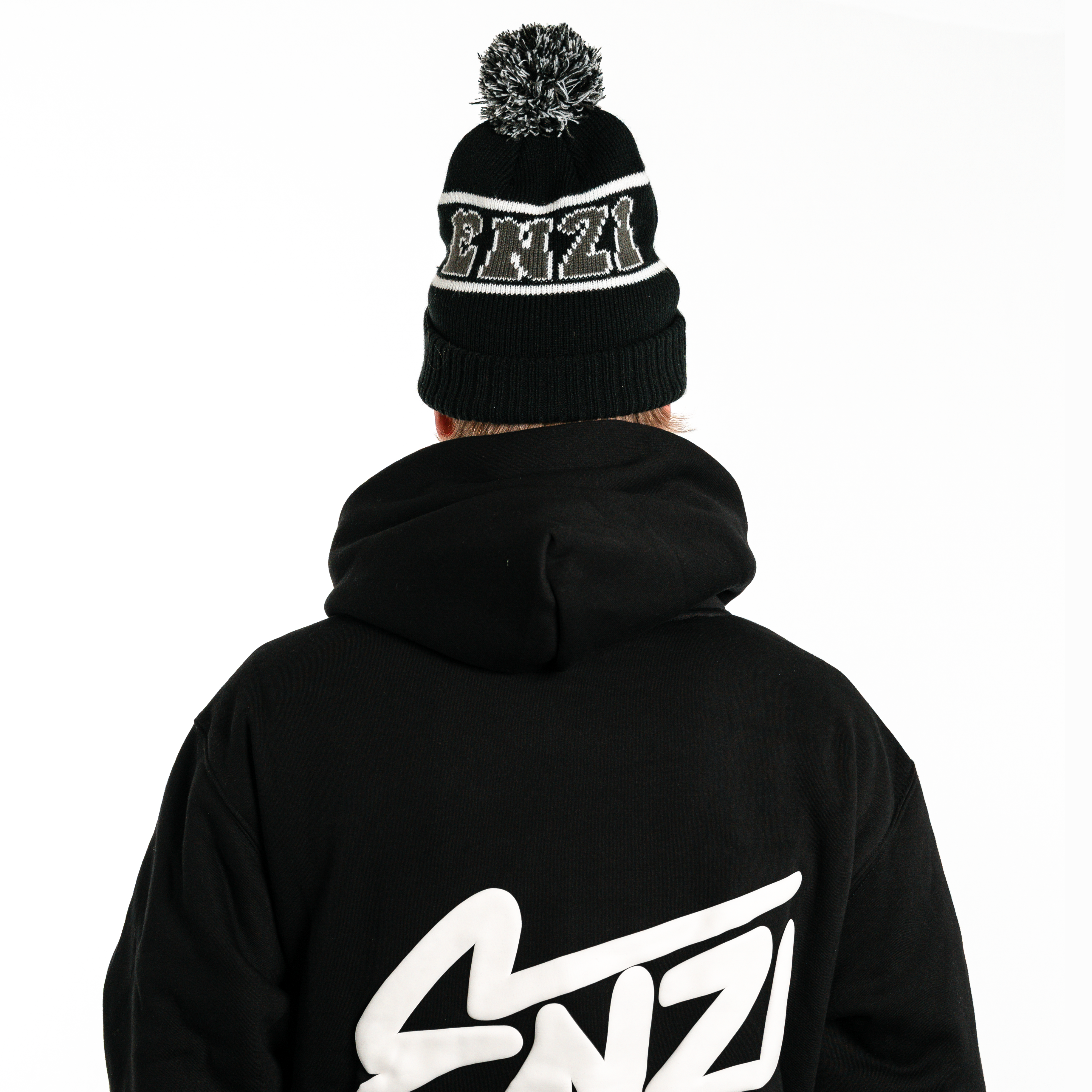 BLACK & GREY "ENZI" POM BEANIE